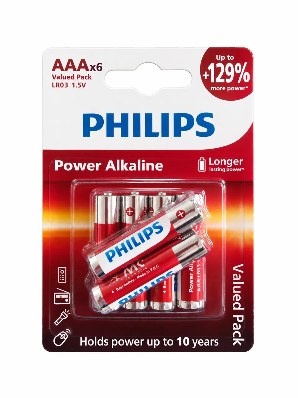 Philips Power Alkaline AAA Value Pack, 6-pack — front packaging