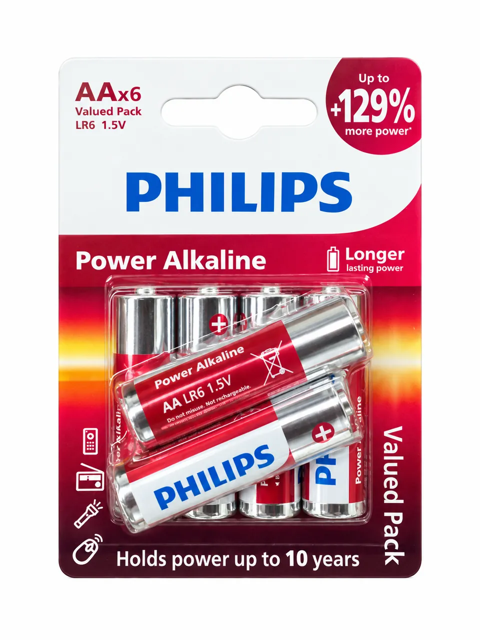 Philips Power Alkaline AA Value Pack, 6-pack — front packaging