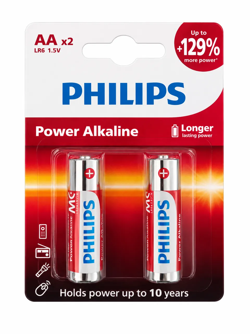 Philips Power Alkaline AA, 2-pack — front packaging