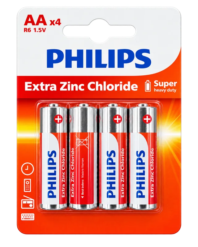 Philips Extra Zinc AA batteries, 4-pack