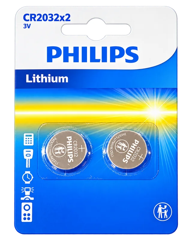Philips Lithium CR2032 batteries, 2-pack