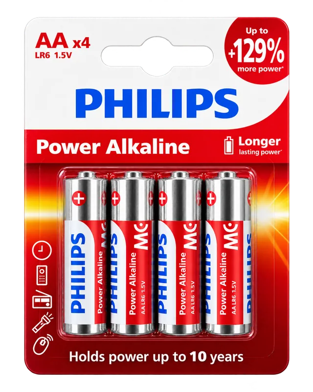 Philips Power Alkaline AA batteries, 4-pack